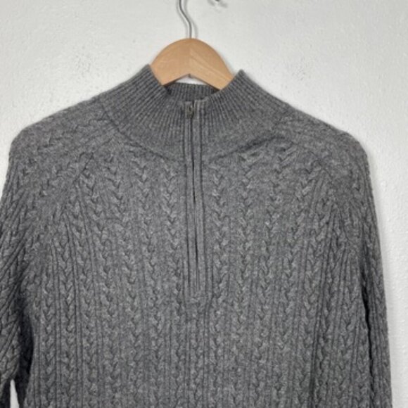 LINK Grey Cashmere & Angora Cotton Blend 1/4 Zip Cable knit Sweater Size: XL - Picture 3 of 7